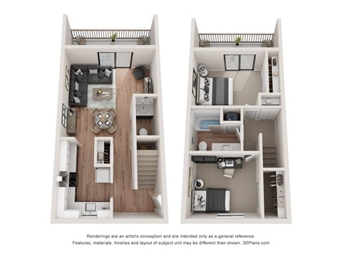 Floor plan for 2 beds, 1.5 baths, 960 sqft